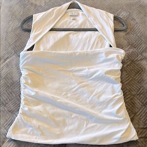 London Times White Halter Ruched Women's Top
